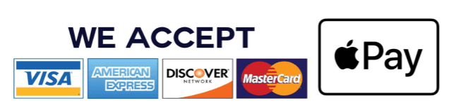 We accept Visa, American Express, Discover, Mastercard, and Apple Pay